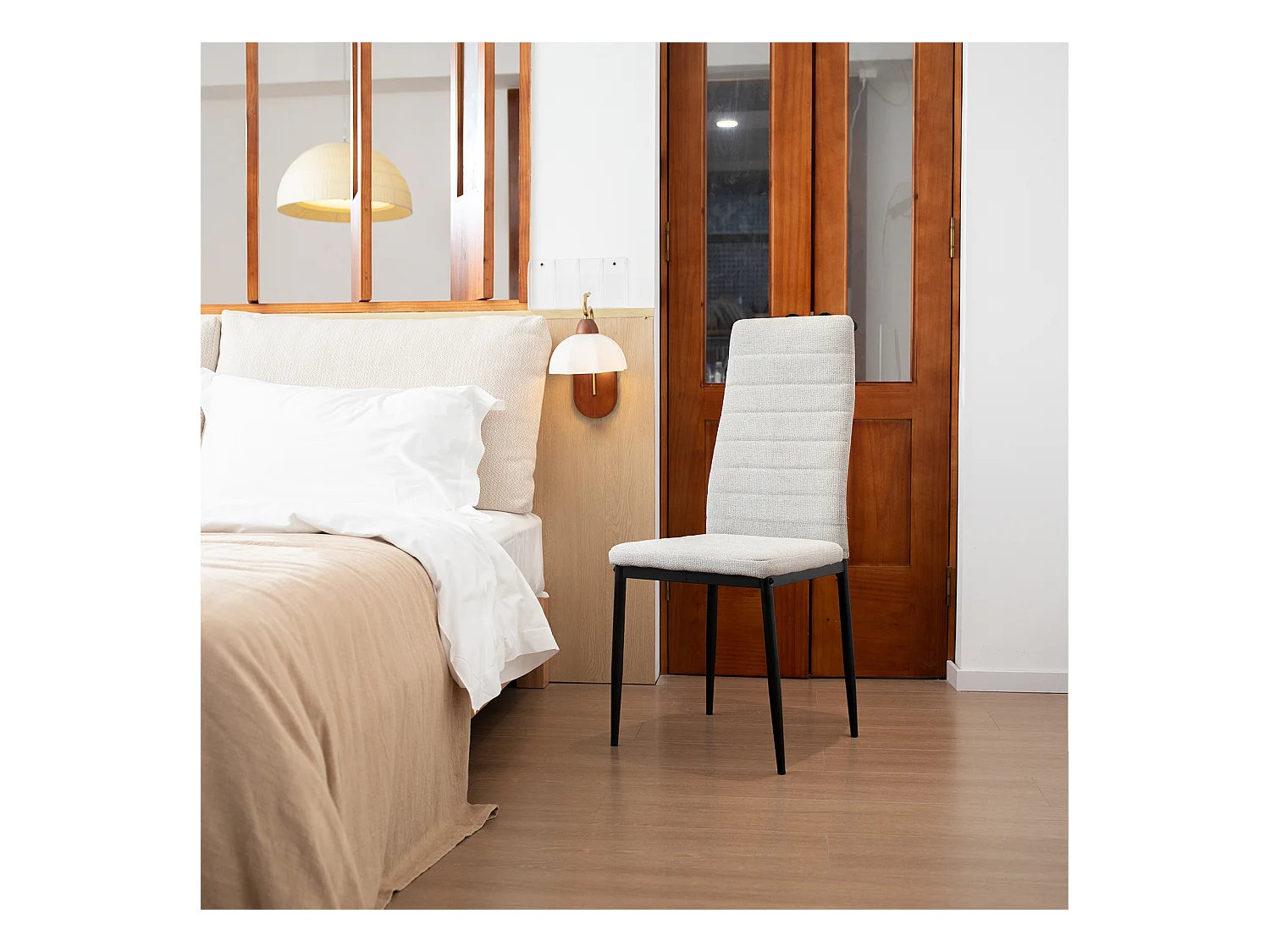 Chaise salle à manger haut dossier rembourrée tessuto grigio struttura metallo lotto de 4 ergonomica