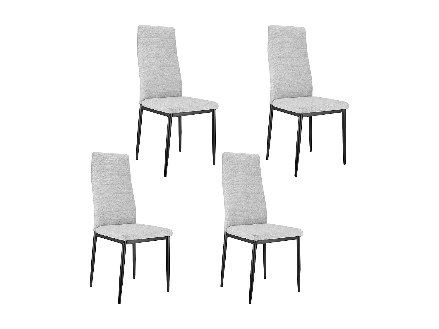 Chaise salle à manger haut dossier rembourrée tissu gris structure métal lot de 4 ergonomique