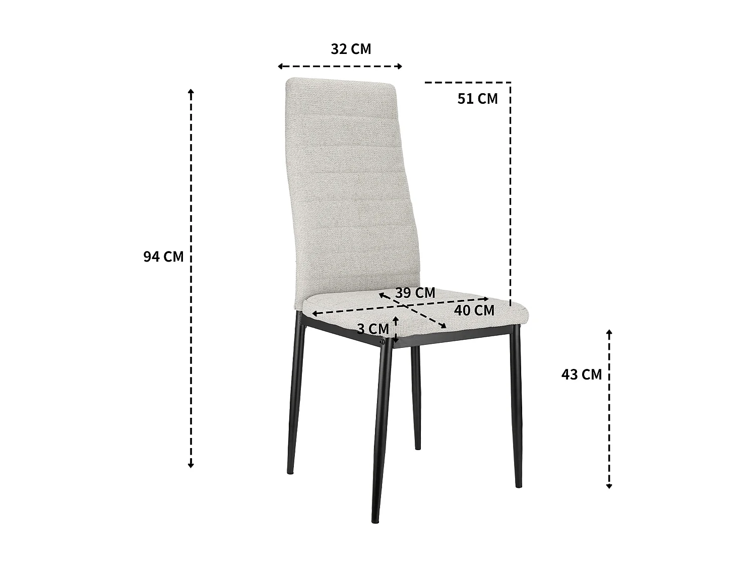 Chaise salle à manger haut dossier rembourrée tissu gris structure métal lot de 4 ergonomique