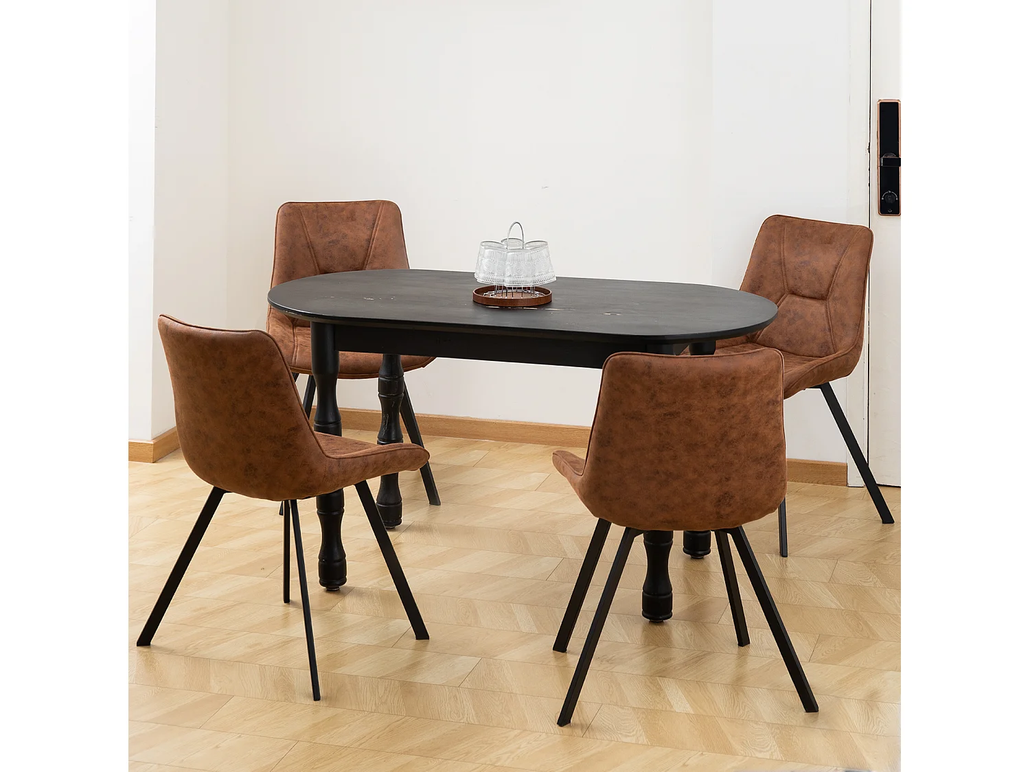 Juego de 2 sillas de comedor de piel sintética marrón con patas metálicas ergonómicas, diseño moderno para salón u oficina