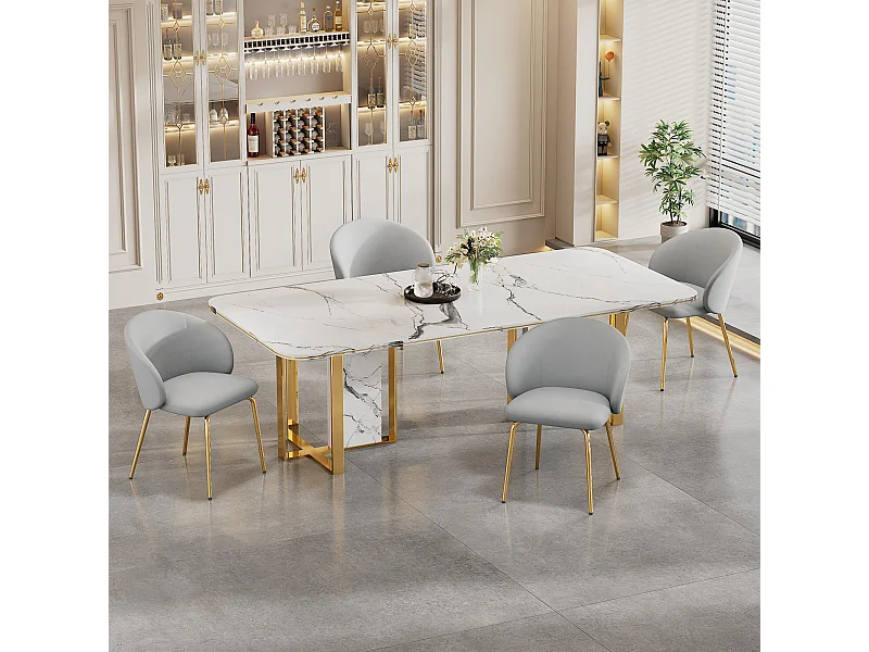 Cadeira de jantar de veludo com braços, pernas de metal dourado, design moderno, cinza, conjunto de 4