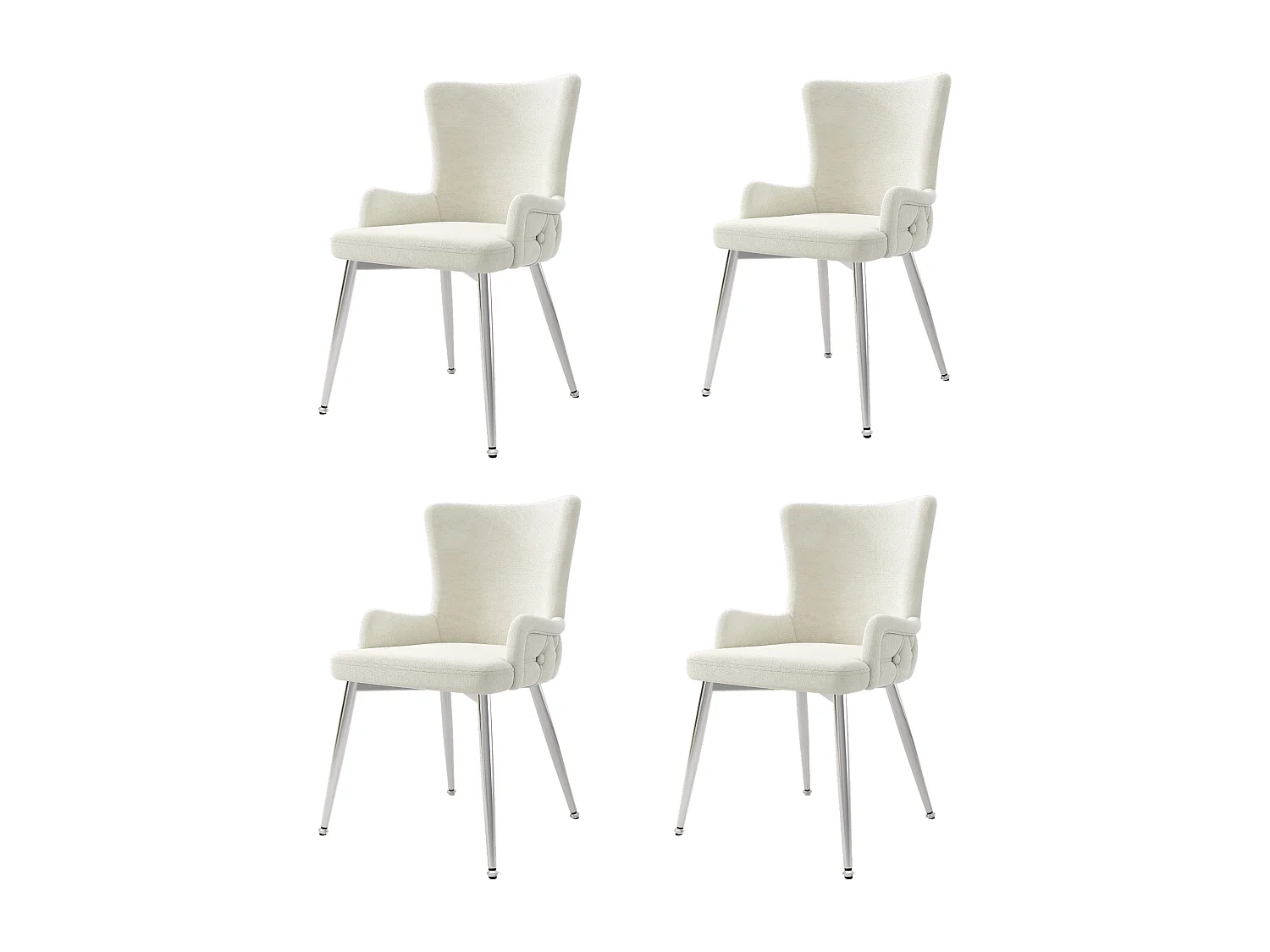 Chaise en velours beige pieds métal argenté fauteuil lounge confortable salon chambre moderne lot de 4