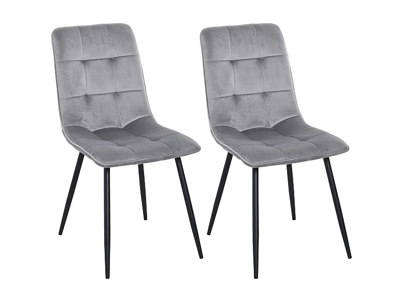 Conjunto de 2 cadeiras de jantar em tecido de poliéster com espuma e estrutura de metal cinza 45x63x90 cm