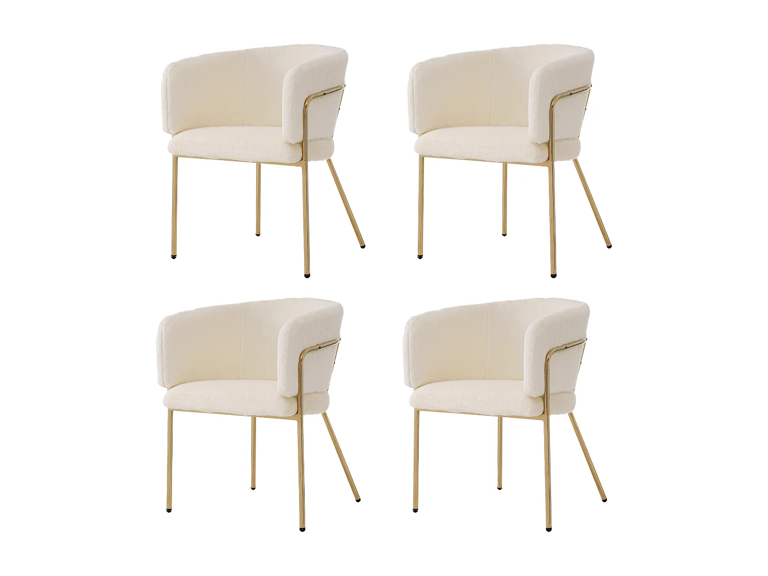 Cadeira de lazer bege imitação de veludo de coelho com pernas de metal estáveis para sala de estar, conjunto de 4