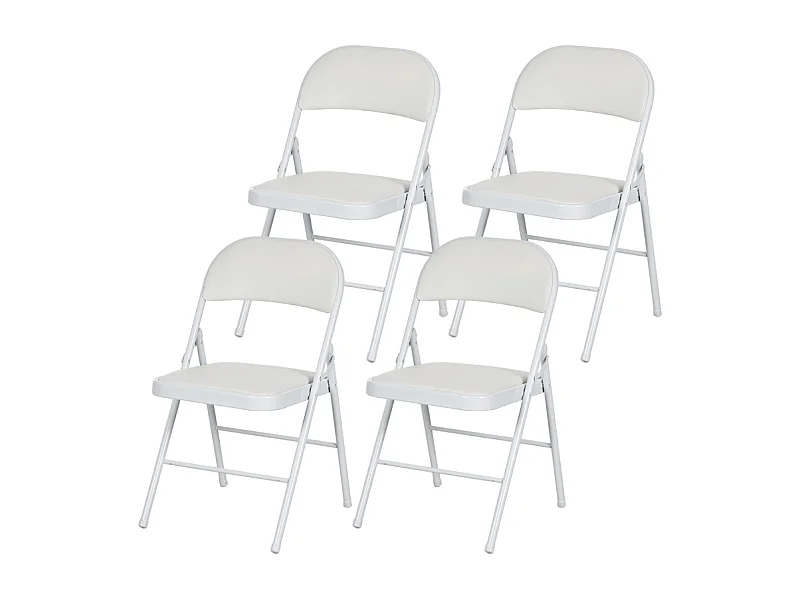 Juego de 4 sillas plegables de piel sintética con cojín de acero plegable para oficina, recepción, color blanco