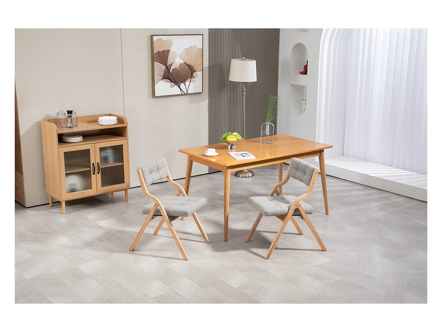 Juego de 2 sillas plegables de madera con cojín, asiento ancho, cómodas, para cocina, oficina, boda, color gris