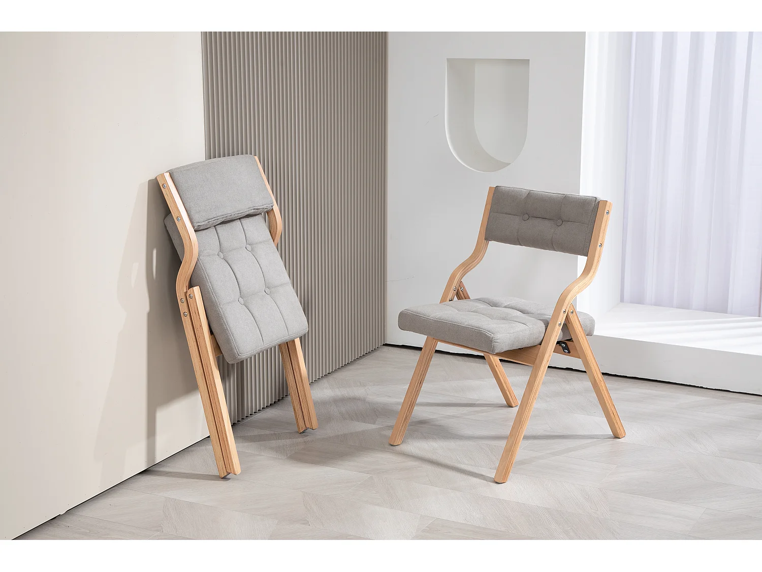 Chaises pliantes bois avec coussin lot de 2 assise large confort cuisine bureau mariage gris