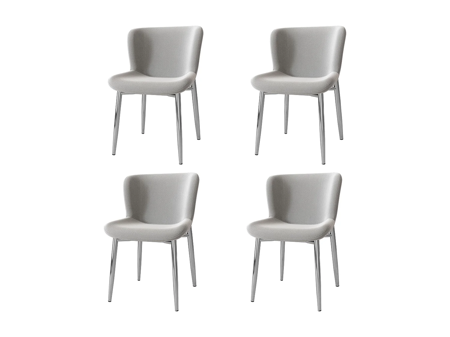 Fauteuil en velours gris design sans accoudoirs avec pieds métal chromé pour salon ou chambre lot de 4