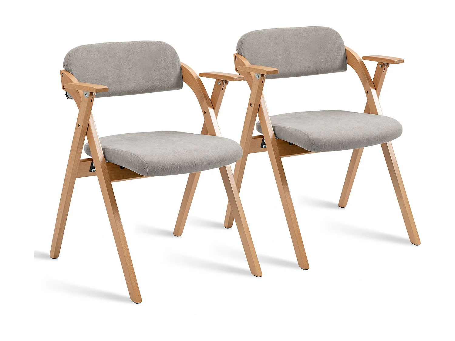 Chaise pliante bois massif avec accoudoirs et coussins lot de 2 pour salle à manger cuisine gris