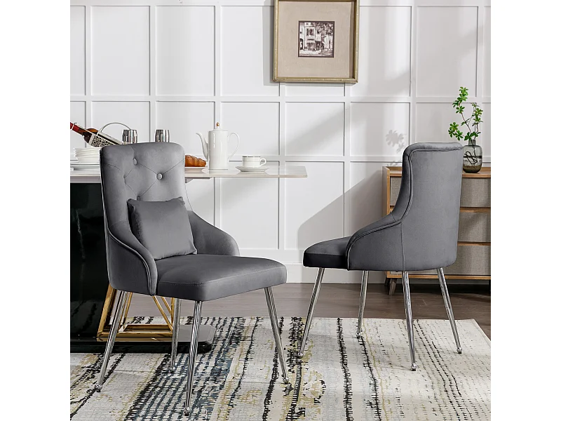 Salotto da mangiatoia in velluto grigio, coussin lombaire, design moderno, pieds, metallo, robusto, lotto di 6