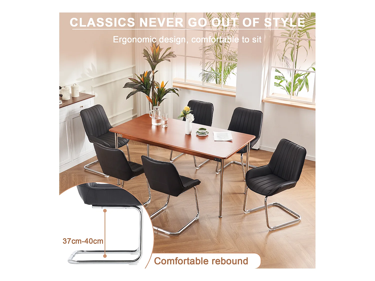 Conjunto de 2 cadeiras de jantar em couro sintético PU com assento acolchoado e pernas de metal preto 56x51x81cm