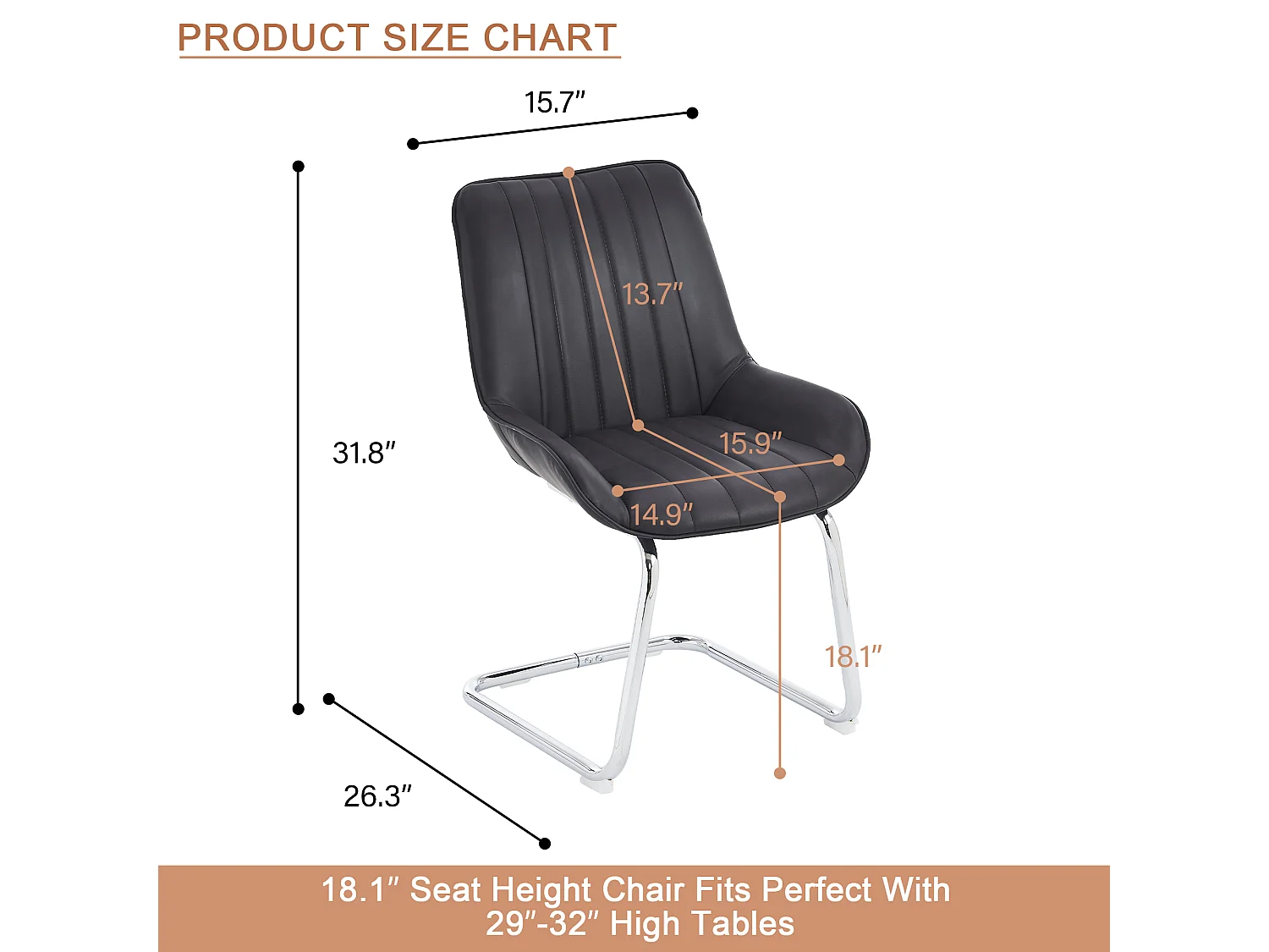 Conjunto de 2 cadeiras de jantar em couro sintético PU com assento acolchoado e pernas de metal preto 56x51x81cm