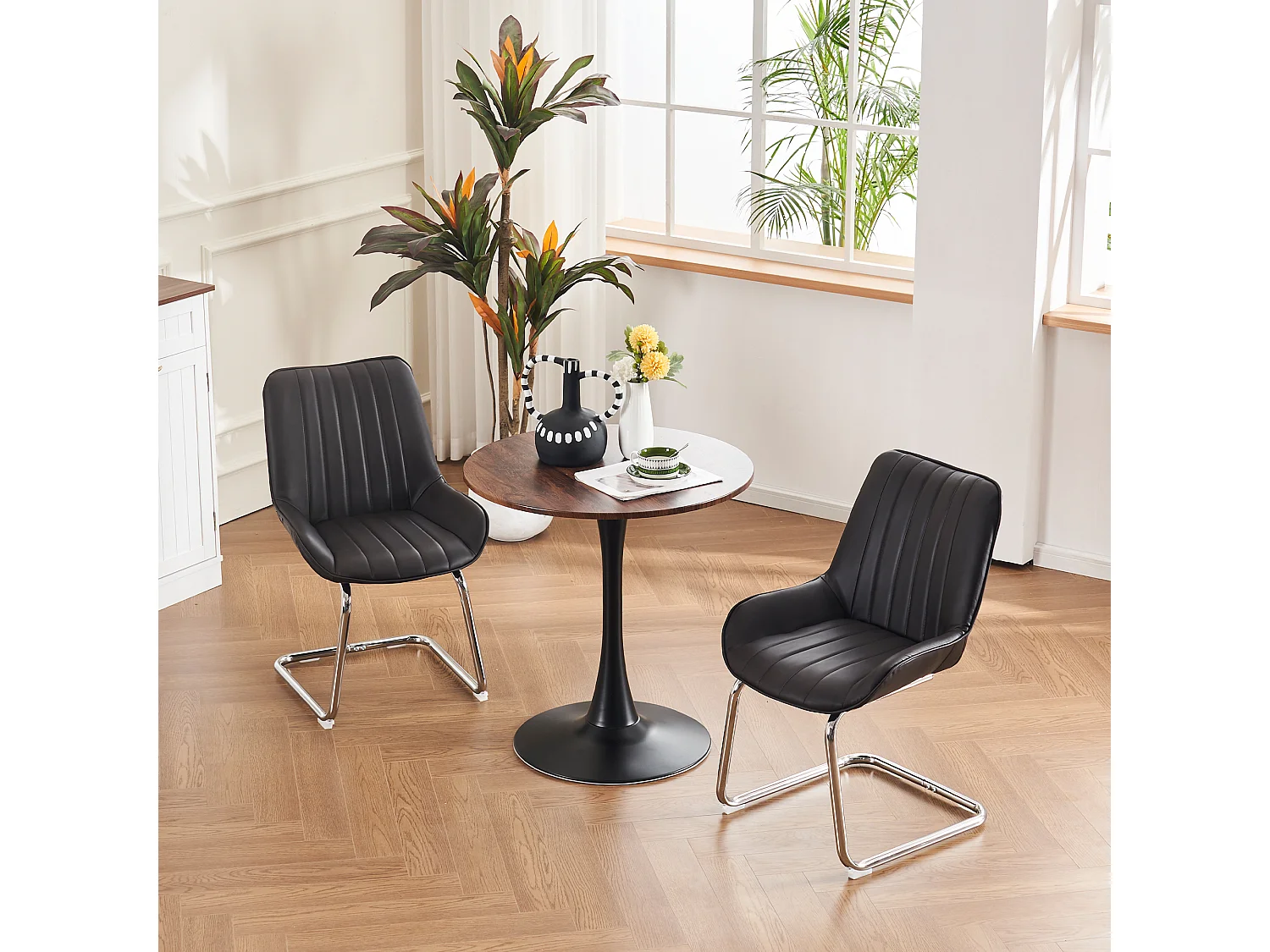 Chaise salle à manger lot 2 cuir synthétique PU assise rembourrée pieds métal noir 56x51x81cm