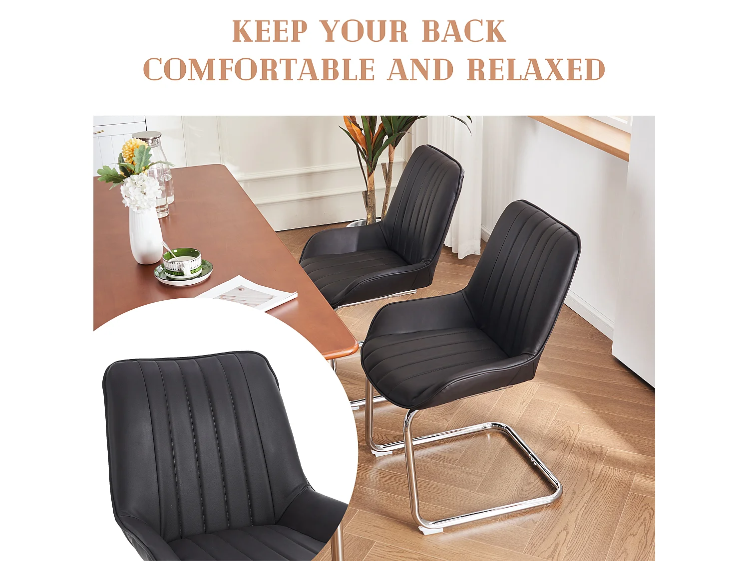 Chaise salle à manger lot 2 cuir synthétique PU assise rembourrée pieds métal noir 56x51x81cm