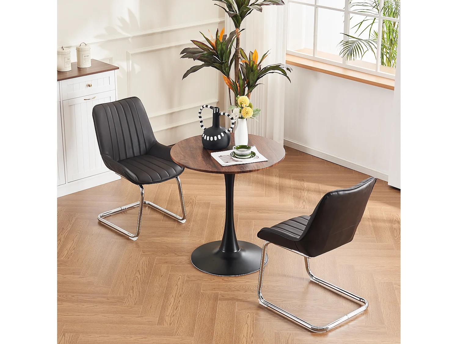 Chaise salle à manger lot 2 cuir synthétique PU assise rembourrée pieds métal noir 56x51x81cm