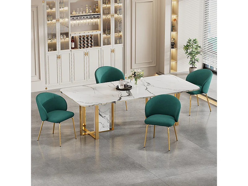 Chaise longue da pranzo in velluto con sedie in metallo dorato design moderno verde lotto di 4