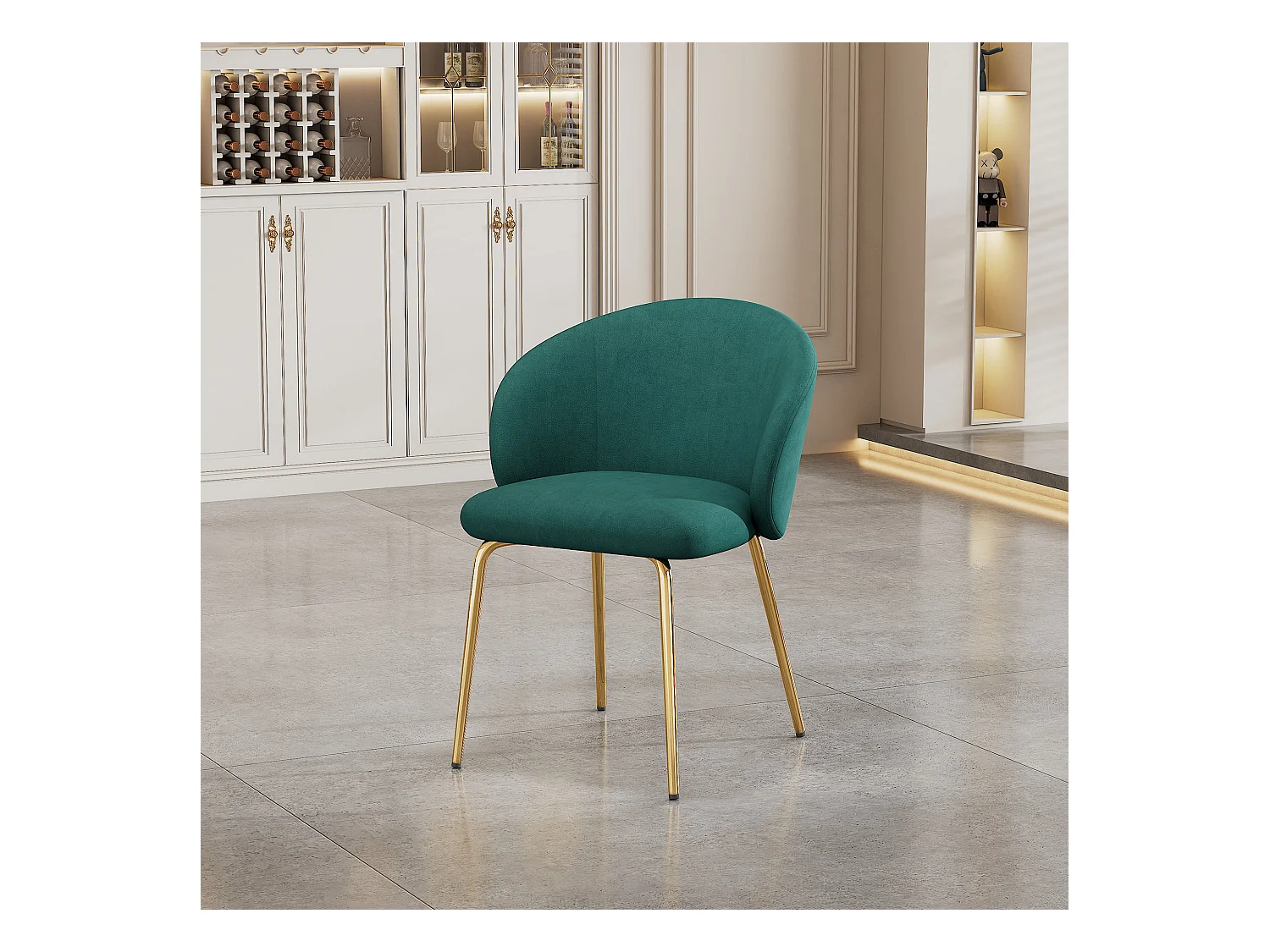 Chaise longue da pranzo in velluto con sedie in metallo dorato design moderno verde lotto di 4