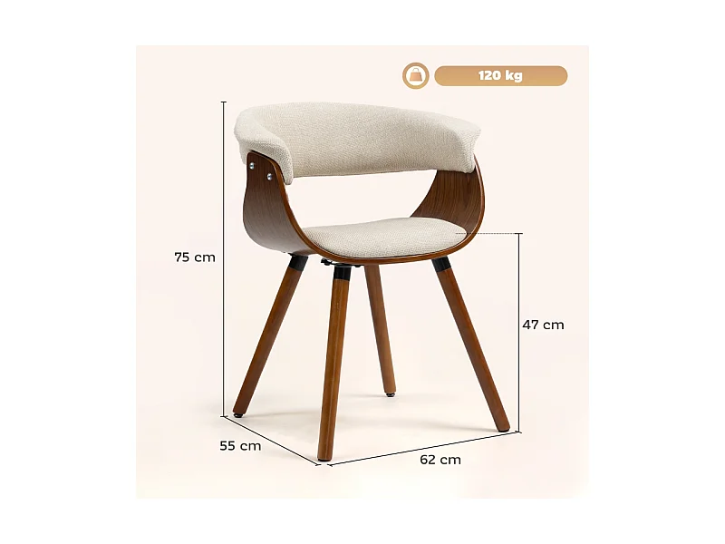 Cadeira de jantar linho poliéster pernas de madeira design confortável bege 62x55x75 cm