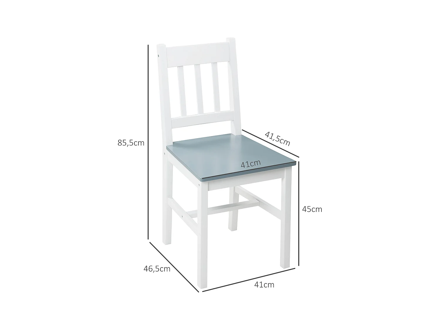 Conjunto de 2 cadeiras de jantar em pinho maciço com encosto em madeira cinza, cadeira de escritório para cozinha 41x46,5x85,5 cm