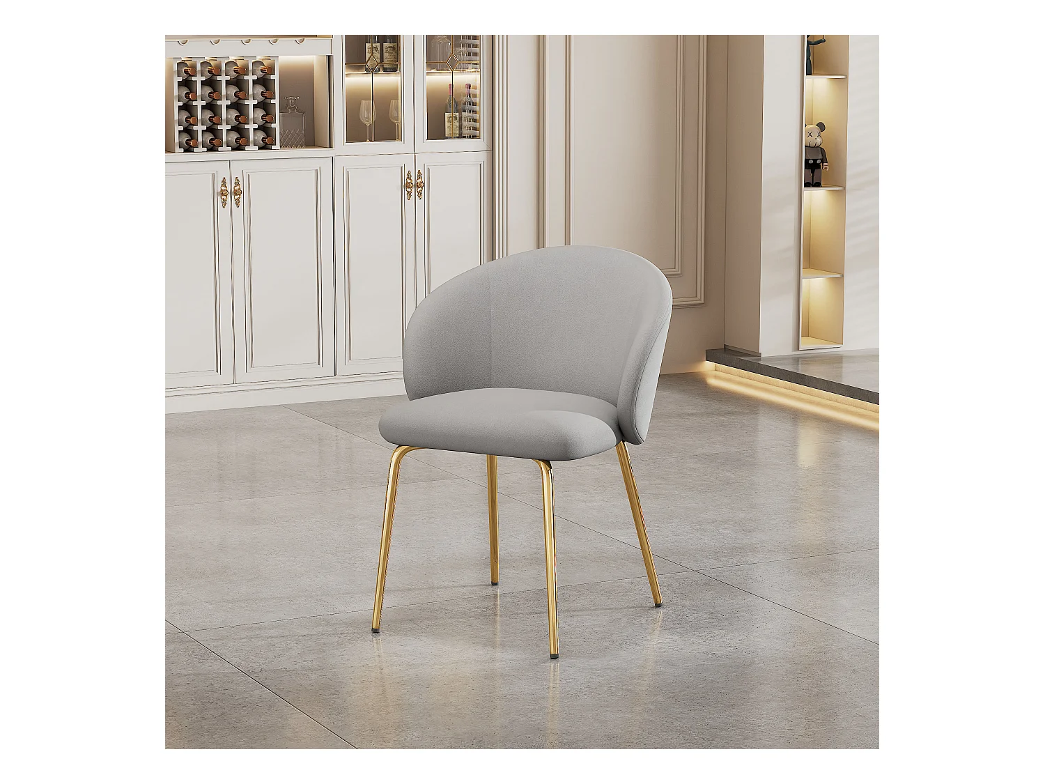 Cadeira de jantar de veludo com braços, pernas de metal dourado, design moderno, cinza, conjunto de 2