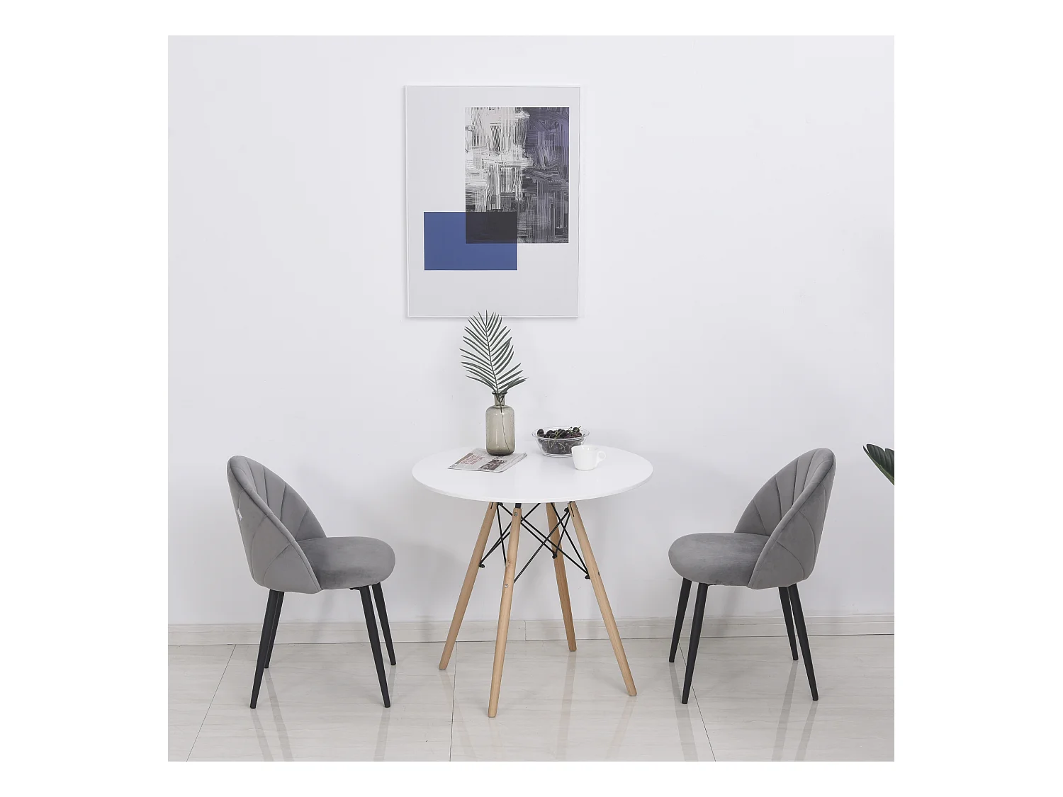 Conjunto de 2 cadeiras de jantar escandinavas em tecido de veludo cinza e metal, confortáveis 52x54x79 cm