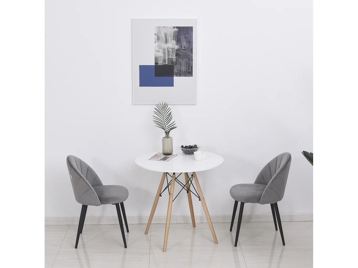 Lot 2 chaises salle à manger scandinave tissu velours gris métal confort 52x54x79 cm