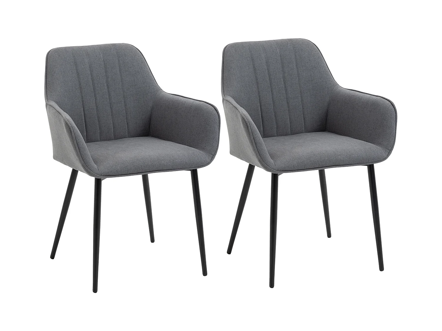 Conjunto de 2 cadeiras de jantar estilo escandinavo em tecido de linho com braços e pernas de metal cinza escuro 59,5x56,5x81 cm