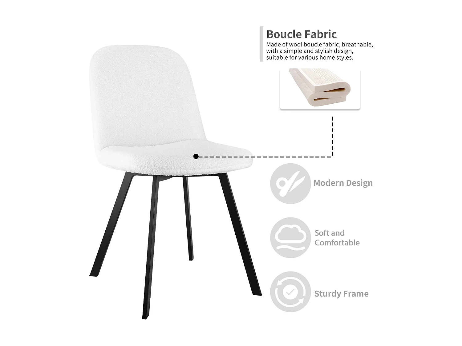 Chaise salle à manger Teddy-Fleece douce rembourrée struttura métal stabile beige