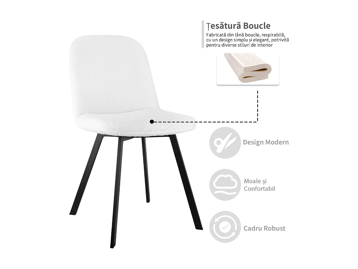 Chaise salle à manger Teddy-Fleece douce rembourrée struttura métal stabile beige