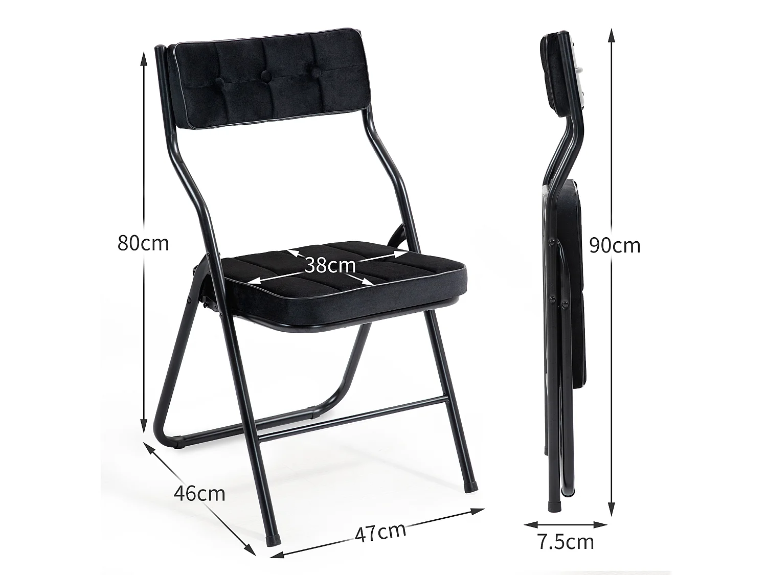 Chaises pliantes acier avec coussin lot de 2 confort cuisine bureau mariage réception noir