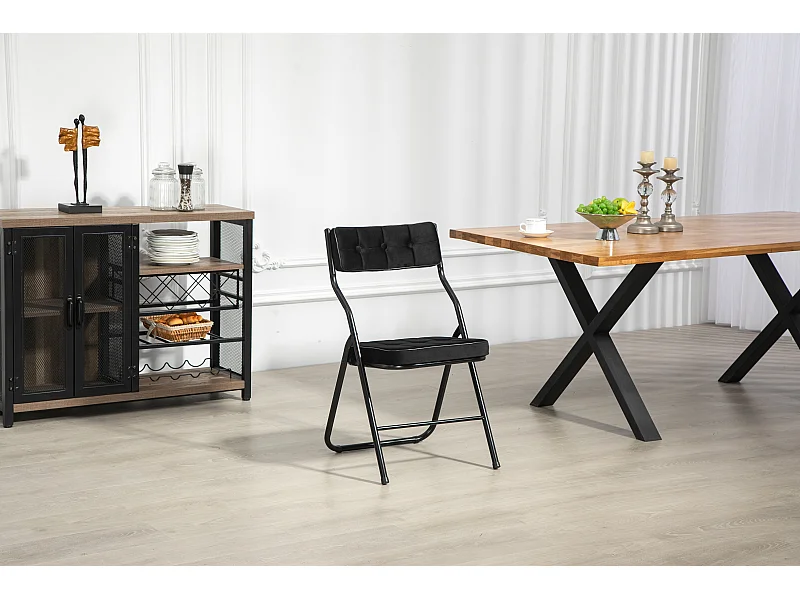 Conjunto de 2 cadeiras dobráveis de aço com almofadas, conforto para cozinha, escritório, recepção de casamento, preto