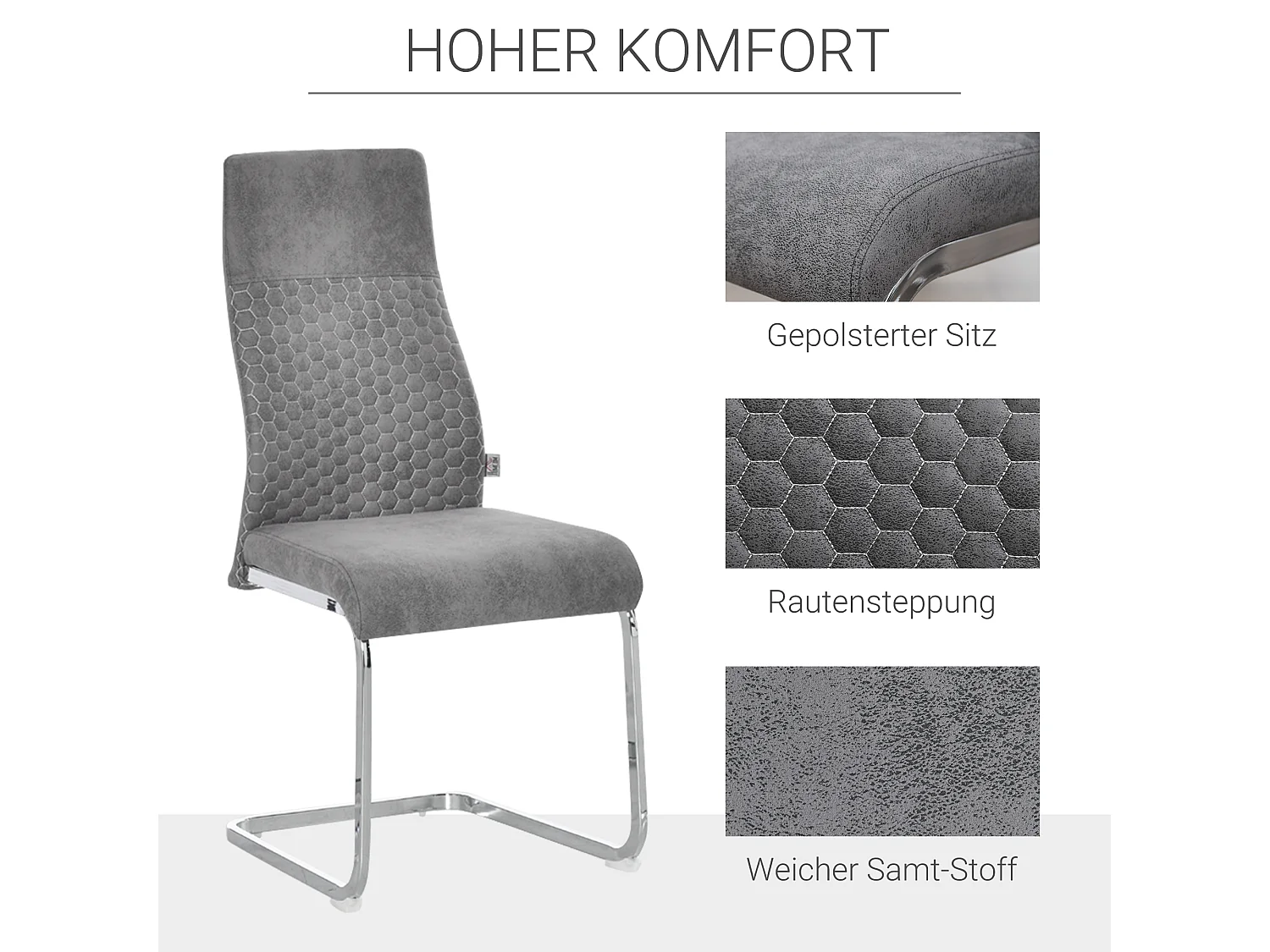 Chaise salle à manger 4 pcs rembourrée velours gris pieds acier 45x61x98 cm design moderne