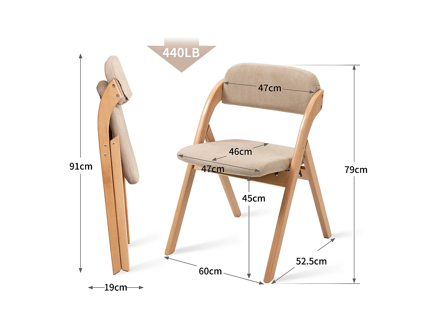 Chaises pliantes bois rembourrées lot de 2 housse amovible pliable extra invités kitchen kaki