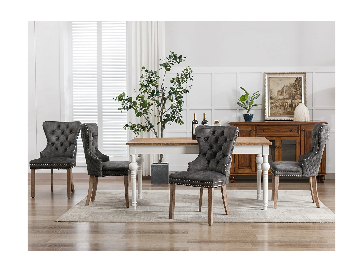 Chaise salle à manger velours pieds bois massif réglables design rétro gris pour cuisine salon lot de 4