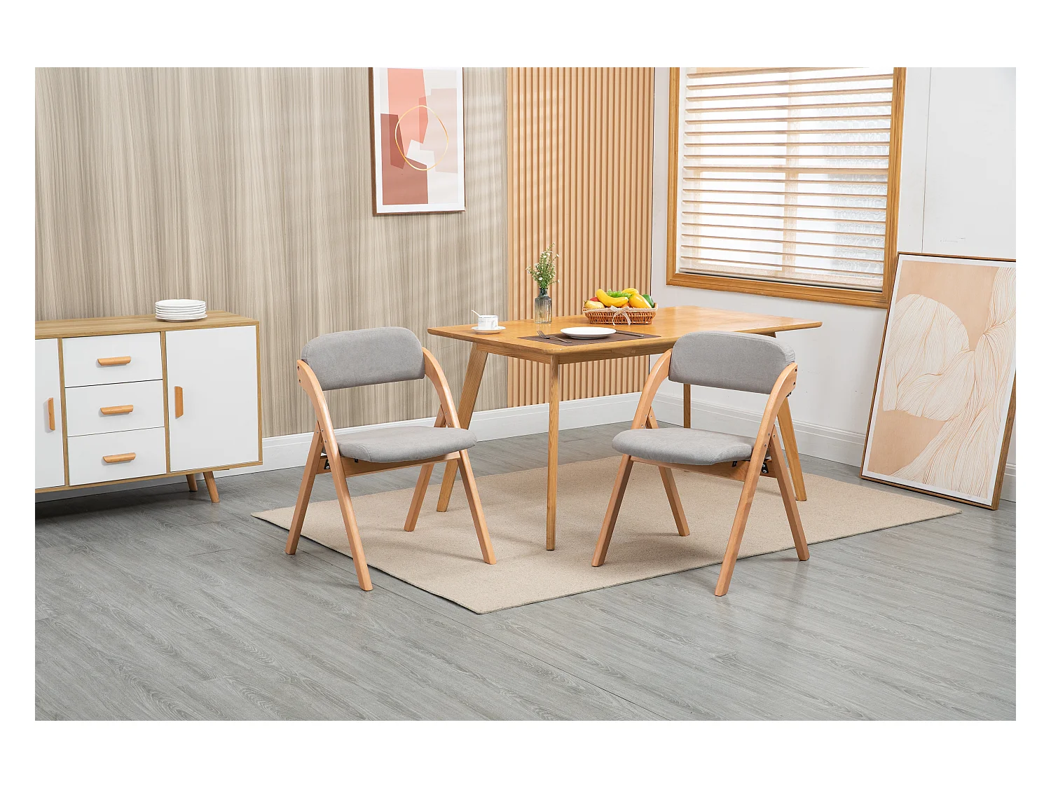 Conjunto de 2 cadeiras dobráveis de madeira maciça com assento acolchoado e capa removível, dobrável para cozinha cinza