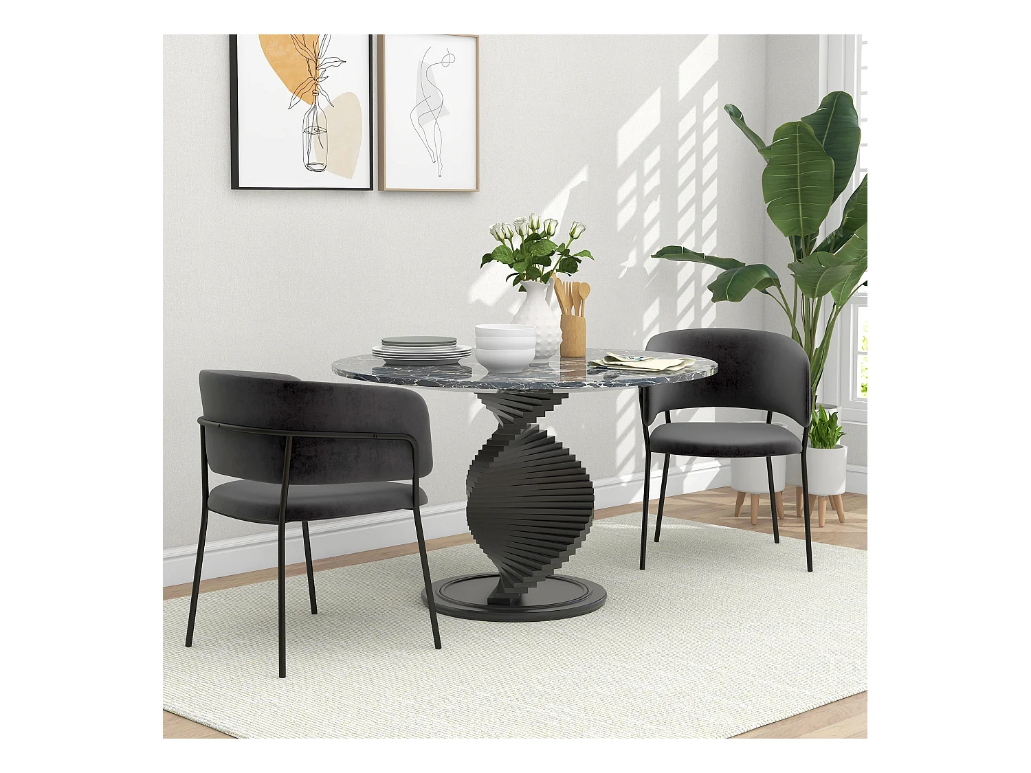 Juego de 2 sillas de comedor de terciopelo con reposabrazos y patas de metal para cocina y salón, gris, 57 x 53 x 73 cm