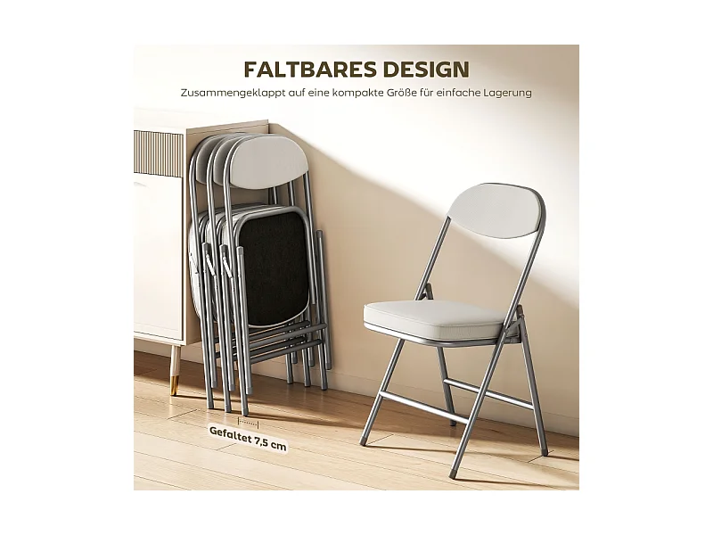 Conjunto de 4 cadeiras de acampamento dobráveis ​​em tecido de poliéster com encosto acolchoado dobrável creme 45x48x82 cm