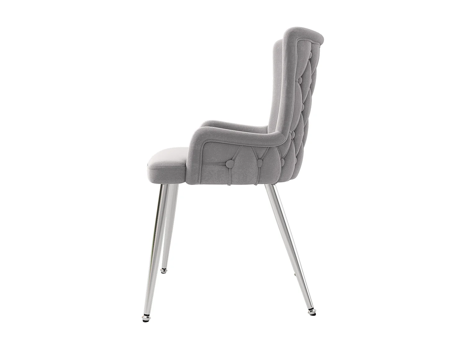 Silla de terciopelo gris con patas de metal plateado, sillón, dormitorio moderno y cómodo, juego de 4
