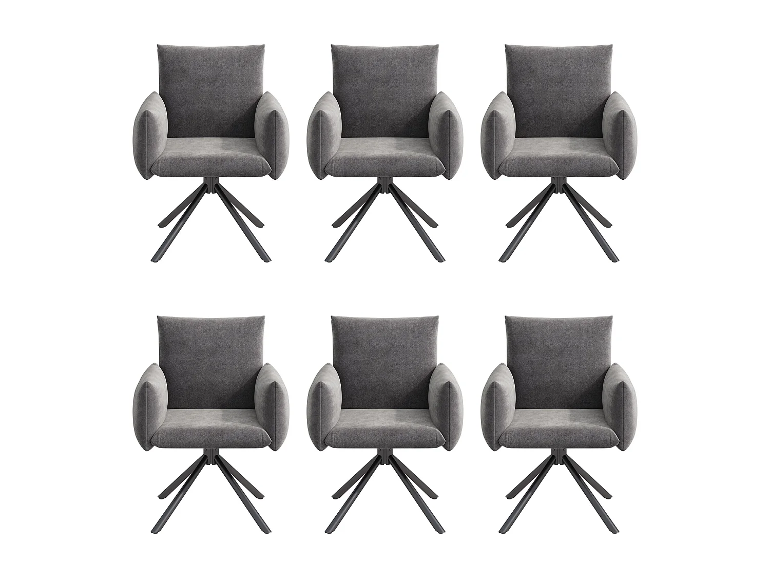 Chaise salle à manger velluto grigio fauteuil pivotant 360° con accoudoirs metallo ergonomico lotto di 6