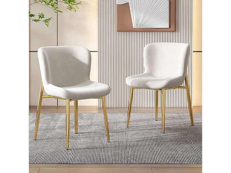 Poltrona de design em veludo bege sem braços com pernas de metal dourado para sala de estar ou quarto, conjunto de 2