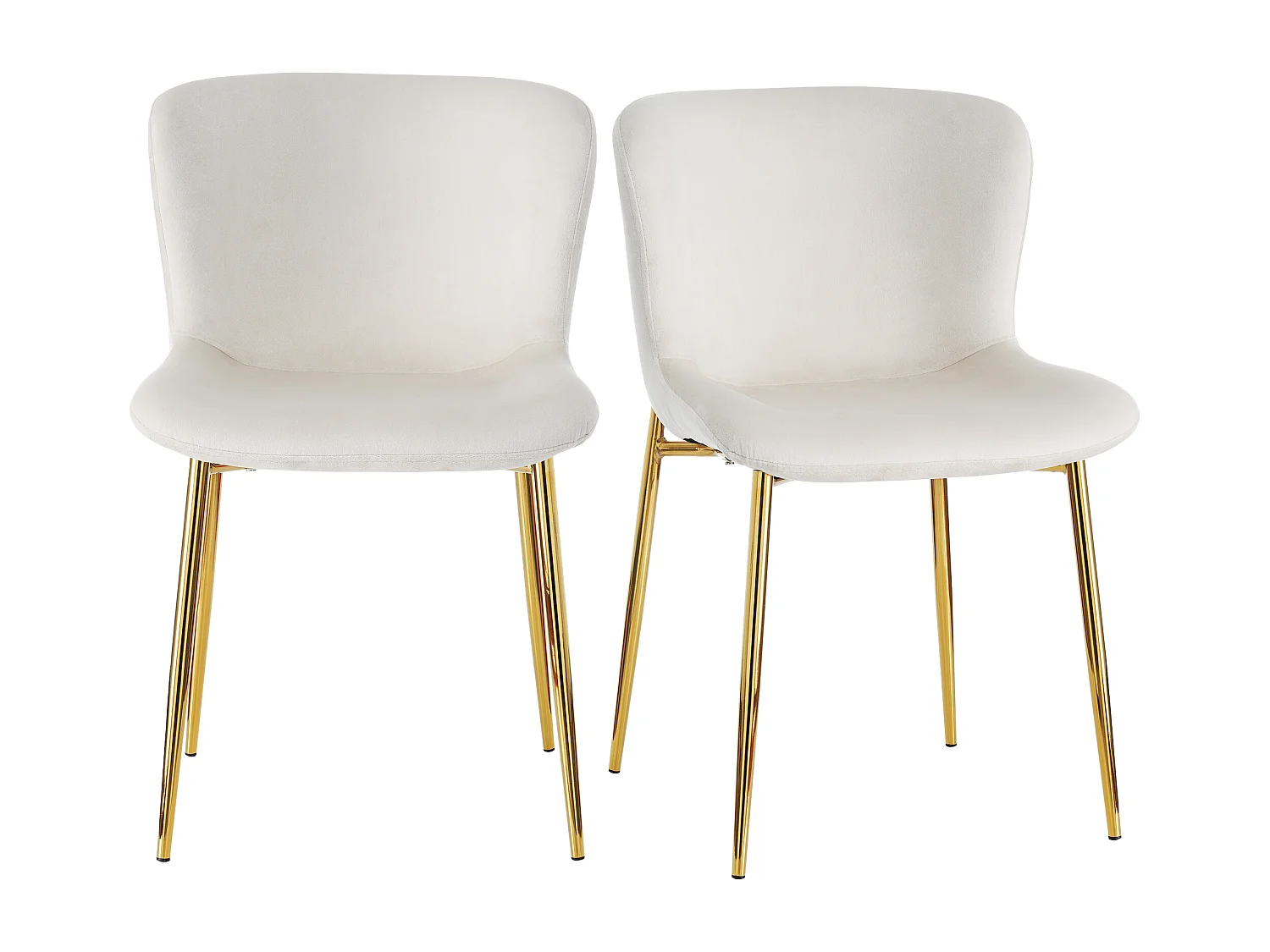 Poltrona de design em veludo bege sem braços com pernas de metal dourado para sala de estar ou quarto, conjunto de 2