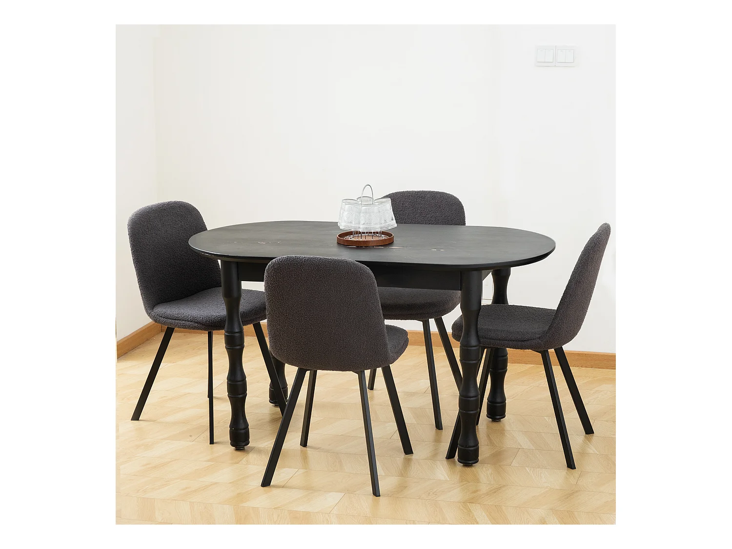 Silla de comedor Teddy-Fleece con acolchado suave y estructura metálica estable, color gris oscuro