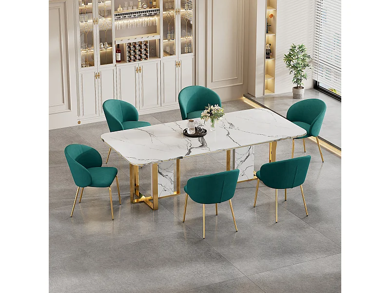 Chaise longue da pranzo in velluto con sedie in metallo dorato design moderno verde lotto di 6