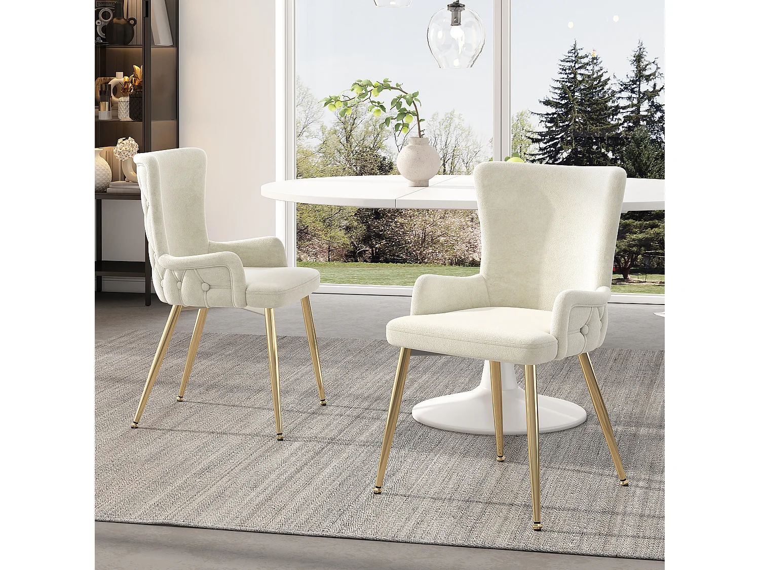 Silla de terciopelo beige con patas estables de metal dorado, sillón para sala de estar, dormitorio, juego de 4