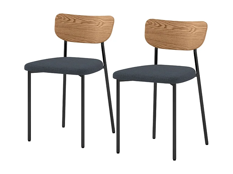 Conjunto de 2 cadeiras de cozinha em tecido de linho com encosto de aço acolchoado sem braços, sala de estar cinza, 45x49x76 cm