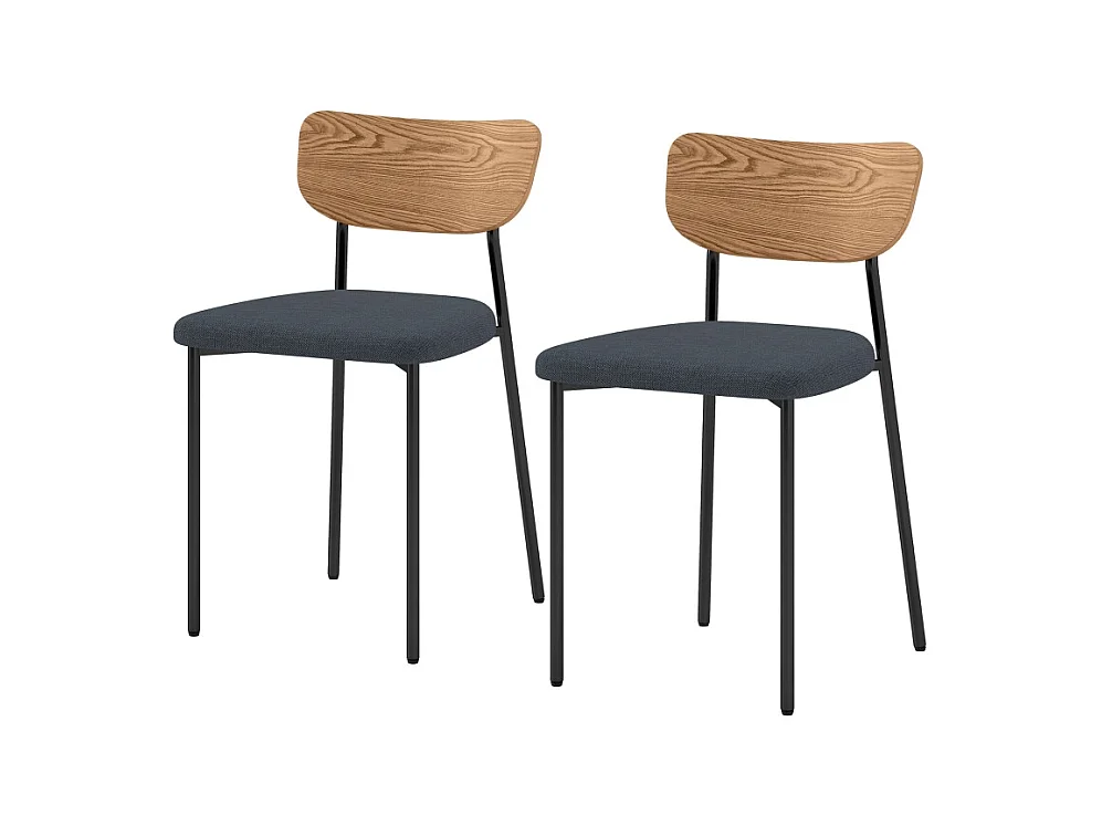 Conjunto de 2 cadeiras de cozinha em tecido de linho com encosto de aço acolchoado sem braços, sala de estar cinza, 45x49x76 cm