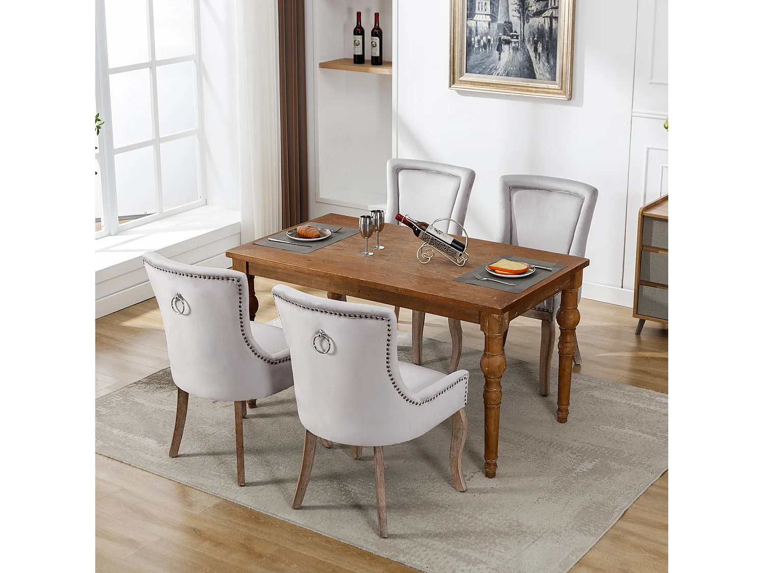 Chaise salle à manger velluto pieds bois massiccio design confortevole elegante grigio per cucina salone lotto de 4