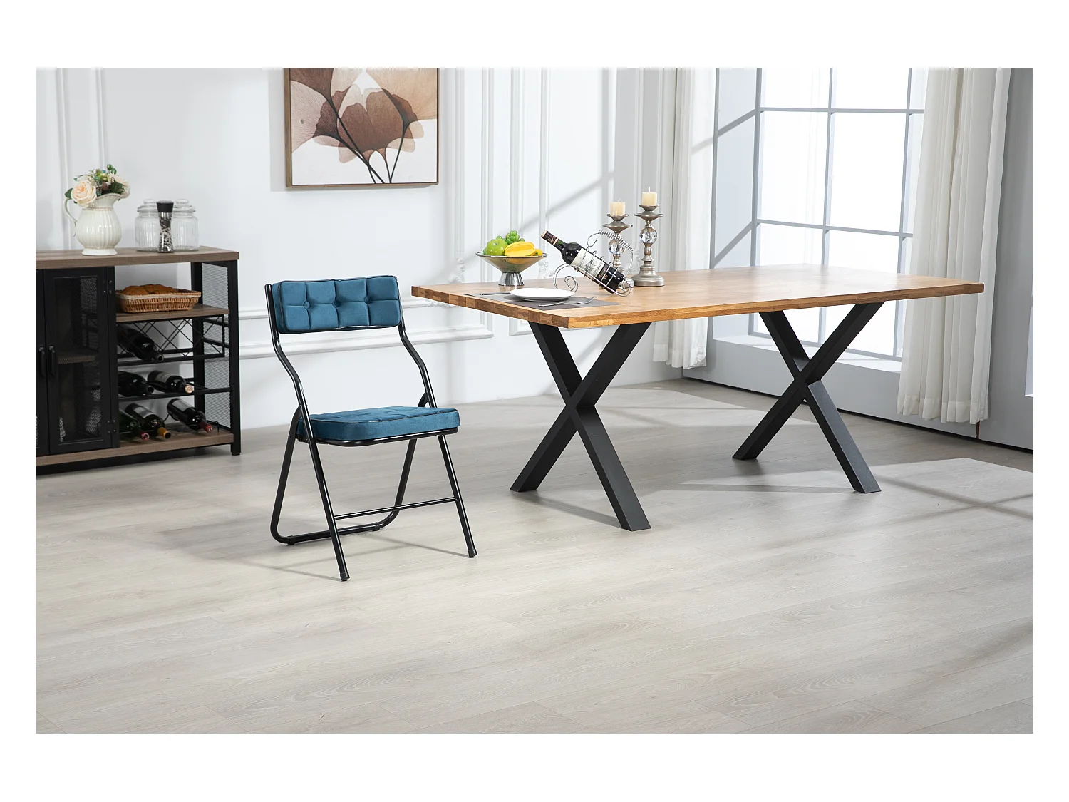 Chaises pliantes acier avec coussin lot de 2 confort kitchen Bureau mariage réception bleu