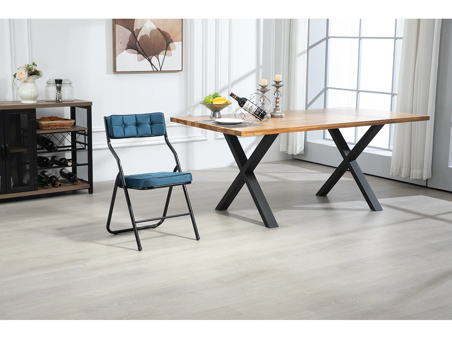 Chaises pliantes acier avec coussin lot de 2 confort cuisine bureau mariage réception bleu