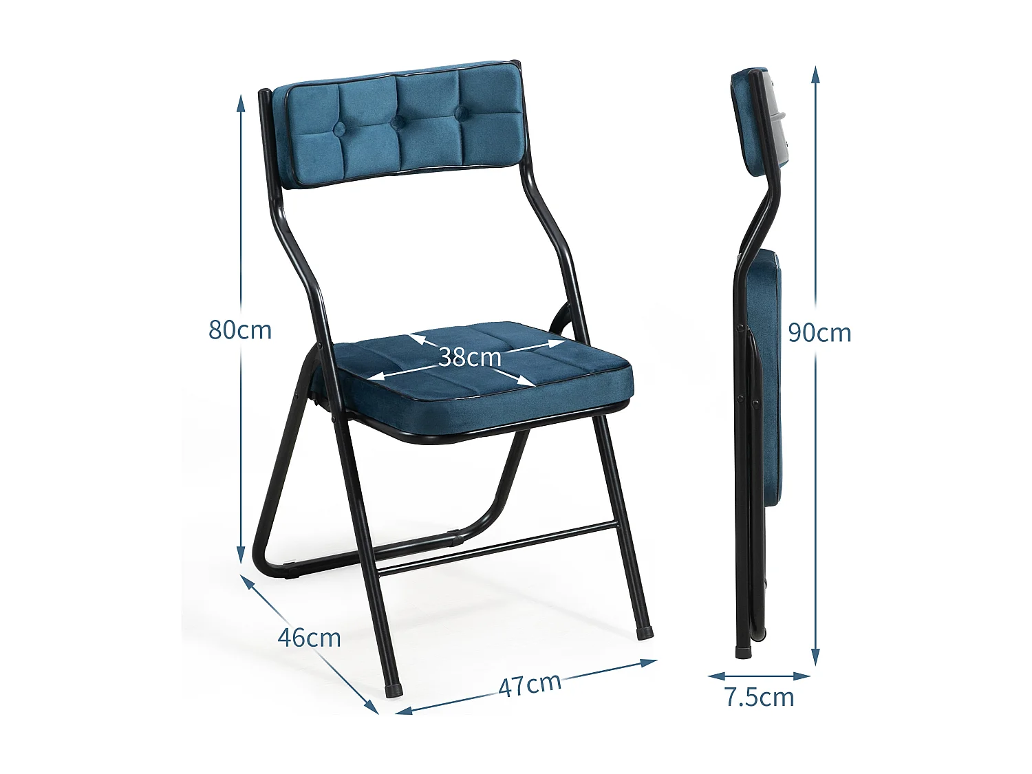 Chaises pliantes acier avec coussin lot de 2 confort cuisine bureau mariage réception bleu